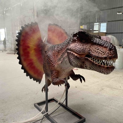 현실적인 애니메트론 공룡 디로포사우루스 머리가 흡연 효과
