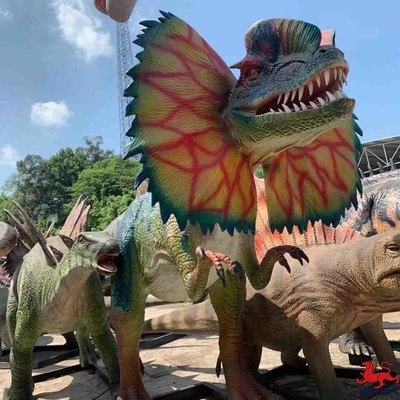 Good price 테마 파크 장비 현실적 애니마트로닉스 공룡 모형 Dilophosaurus 동상 온라인으로